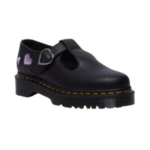Dr. Martens Polley Heart Mary Jane Leather Shoes Black Lilac US 7 Goth Punk NEW